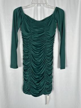 Lyaner Dark Green Long Sleeve Ruched Bodycon Dress Size Small